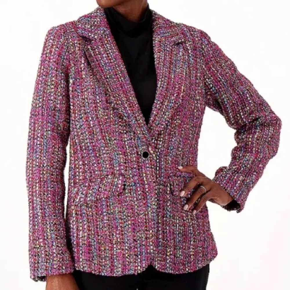 Dennis Basso NWT Tweed Wool Blend Blazer Jacket 14 Fuchsia Pink Multicolor